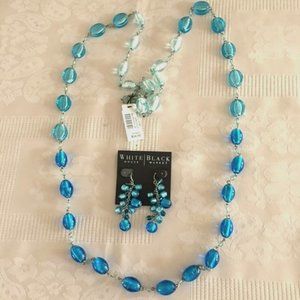 New W/Tags  White House Black Market  Blue Glass Lampwork Necklace and  Earings